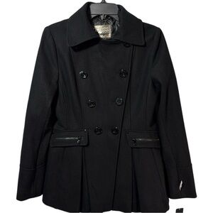 Guess Jacket Black Wool Blend Double Breasted Pleated‎ Zipper Detail Sz. M  NWT